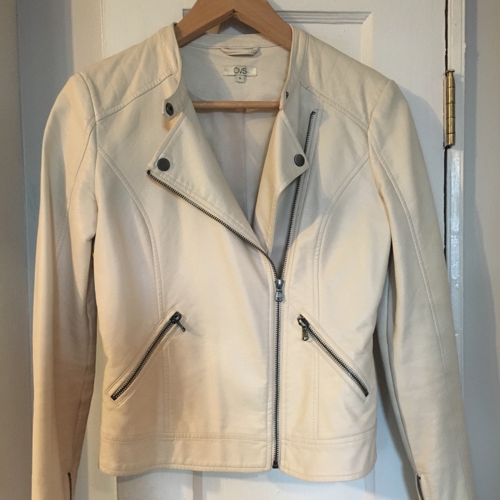 Cream faux leather Italian moto jacket